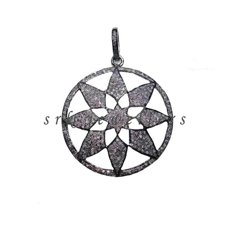 Pave Diamond Fancy Handmade Designer Round Flower Pendent