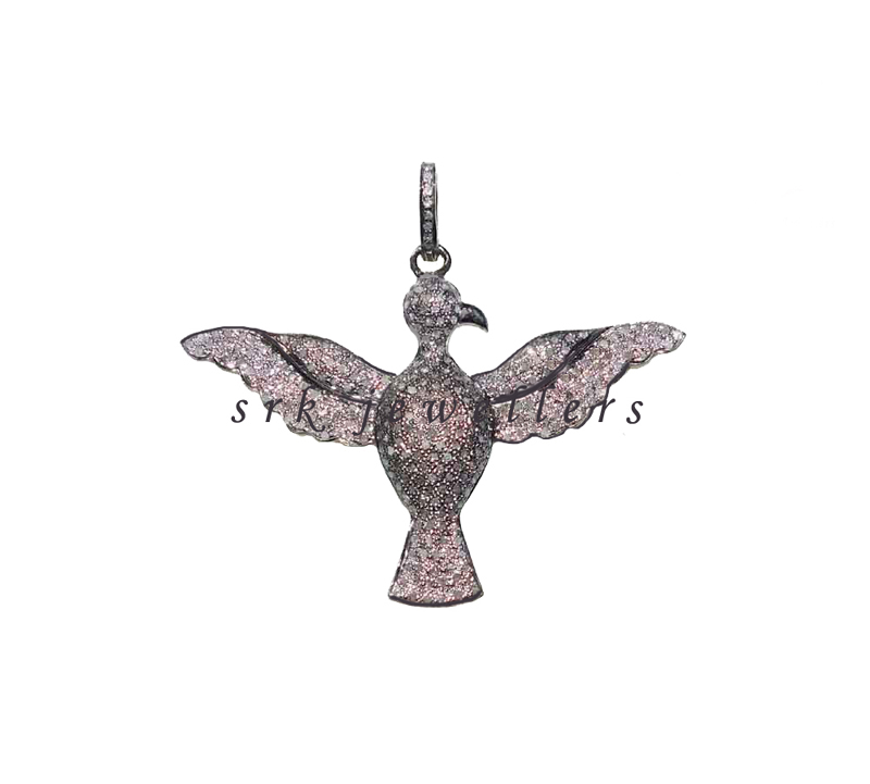 Designer Handmade Pave Diamond Bird Pendent