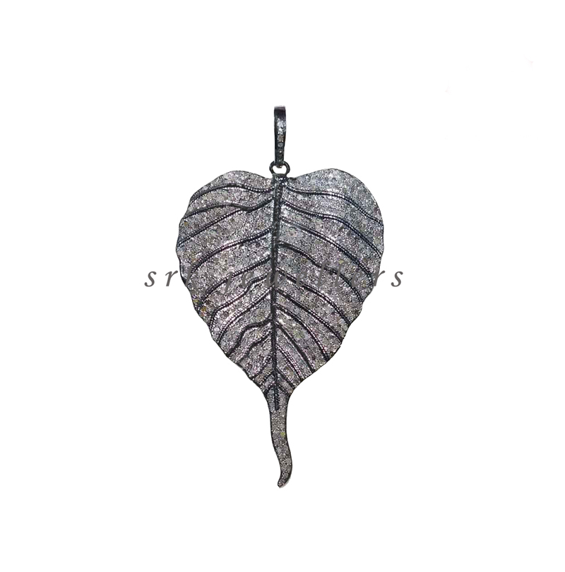 Pave Diamond Handmade Designer Banyan Tree Leaf Pendent