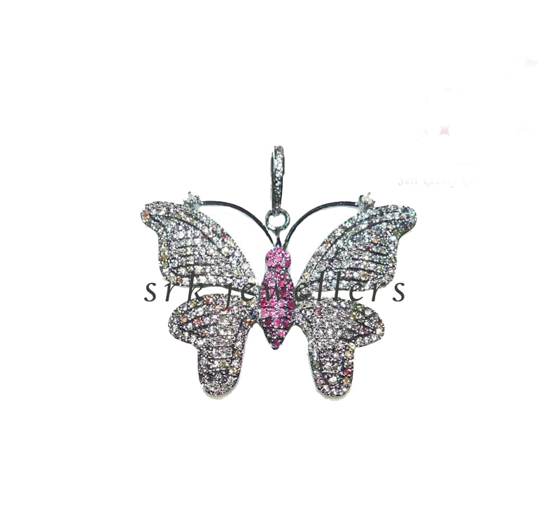 Pave Diamond & Ruby Stone Butterfly Pendent