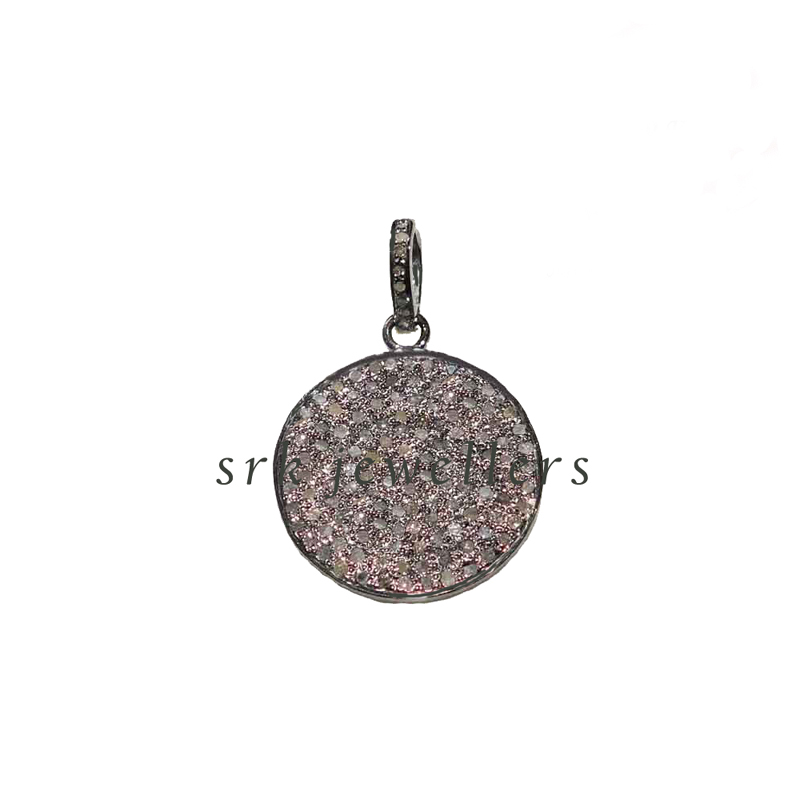 Pave Diamond Handmade Designer Round Small Disk Pendent