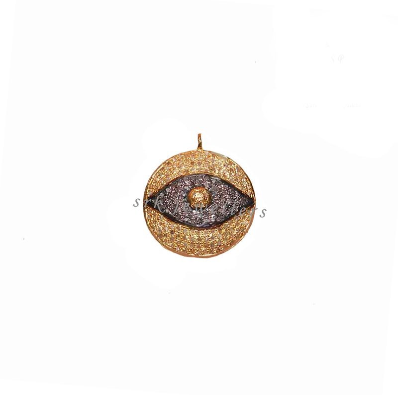 Yellow & Black Pave Diamond Handmade Designer Evil Eye Pendent