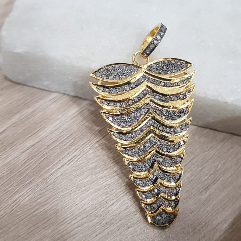 Fancy Attractive Pave Diamond Handmade Designer Leaf Style Pendant