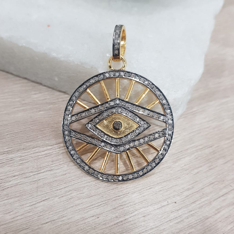 Evil Eye Designer Pave Diamond Fancy Round Style Pendant