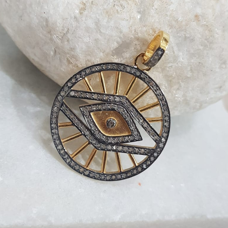 Evil Eye Designer Pave Diamond Fancy Round Style Pendant