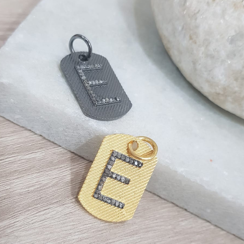 Yellow & Black Small Tag Latter Charm Pendant