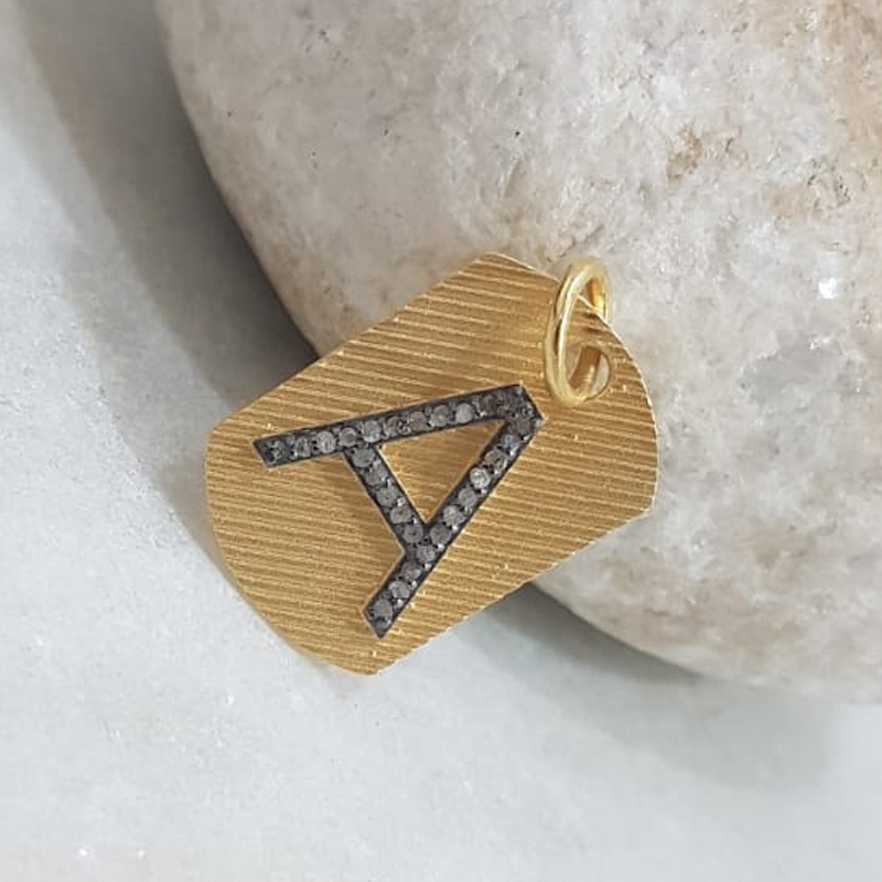 Yellow & Black Small Tag Latter Charm Pendant