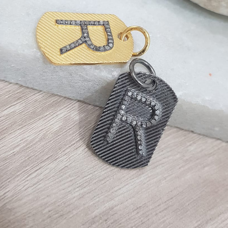 Yellow & Black Small Tag Latter Charm Pendant