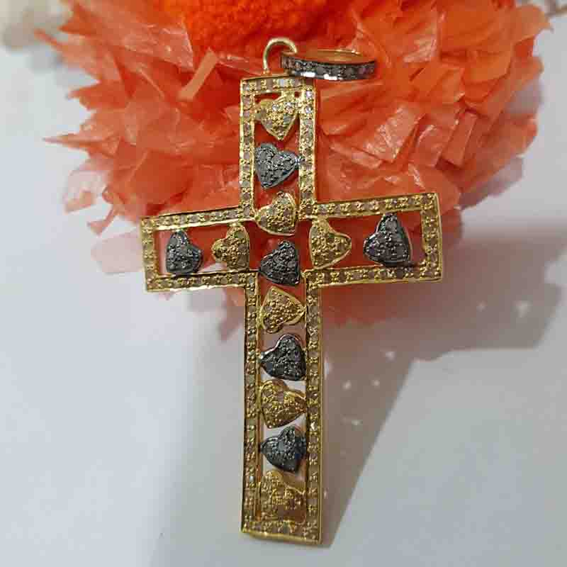 Gorgeous Little Pave Hearts Cross Pendent