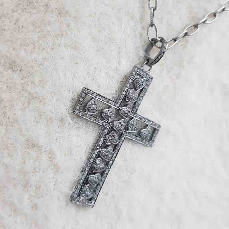 Gorgeous Little Pave Hearts Cross Pendent