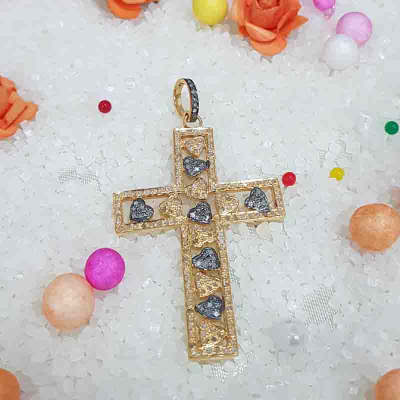 Gorgeous Little Pave Hearts Cross Pendent