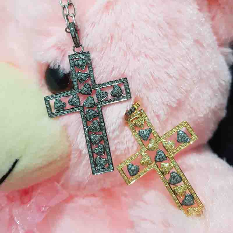 Gorgeous Little Pave Hearts Cross Pendent