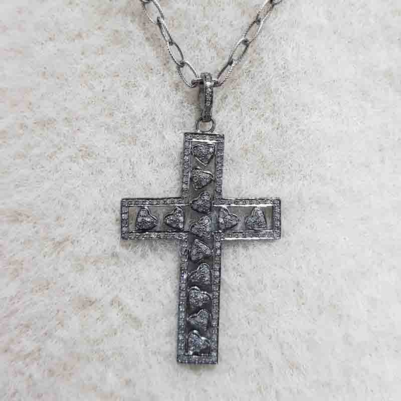 Gorgeous Little Pave Hearts Cross Pendent