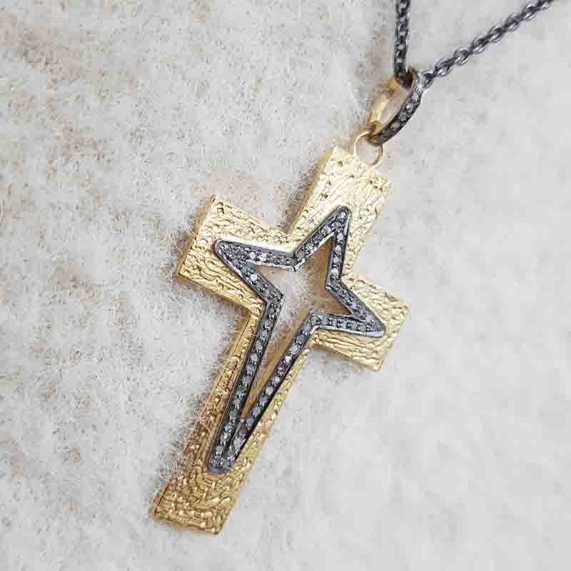 Symbol Of Christian Fancy Designer Cross pendent With Pave Layers