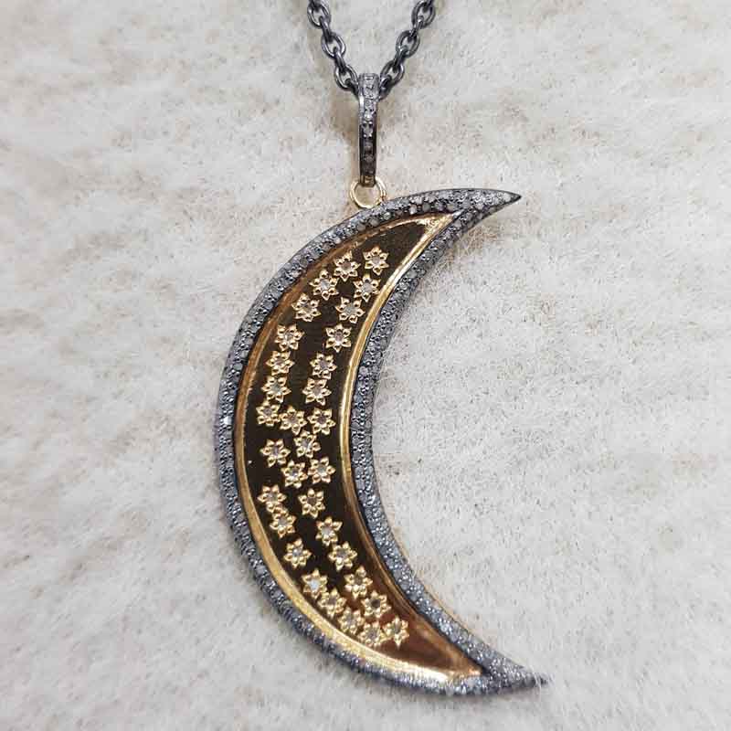 Yellow And Black Rhodium Plated Glorious Moon Pendent