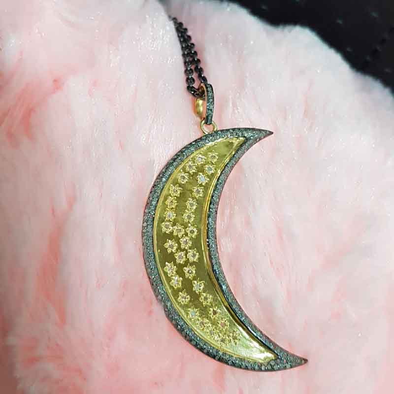 Yellow And Black Rhodium Plated Glorious Moon Pendent