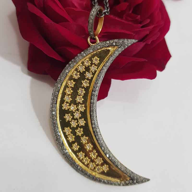 Yellow And Black Rhodium Plated Glorious Moon Pendent