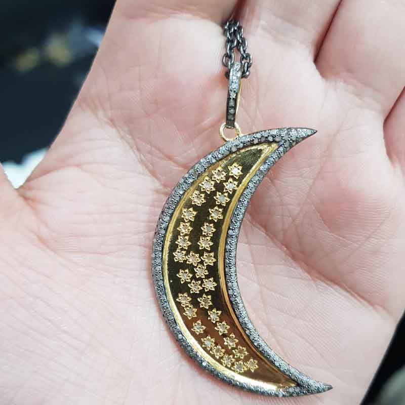 Yellow And Black Rhodium Plated Glorious Moon Pendent