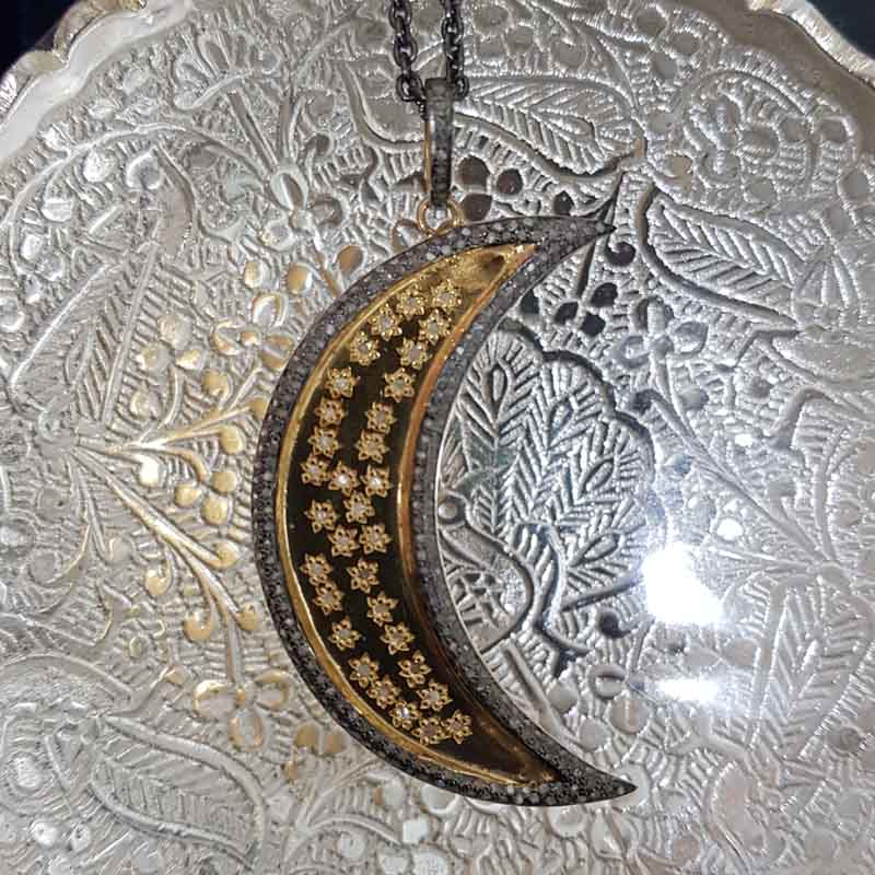 Yellow And Black Rhodium Plated Glorious Moon Pendent