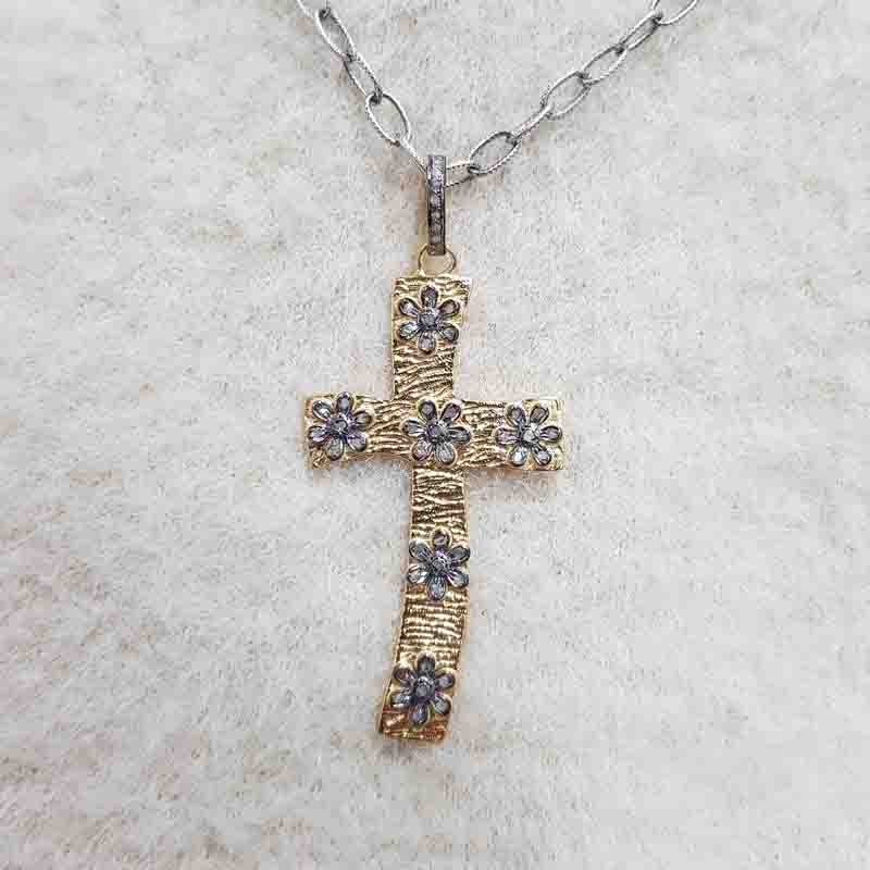 Cross pendent With Little Pave Flowers