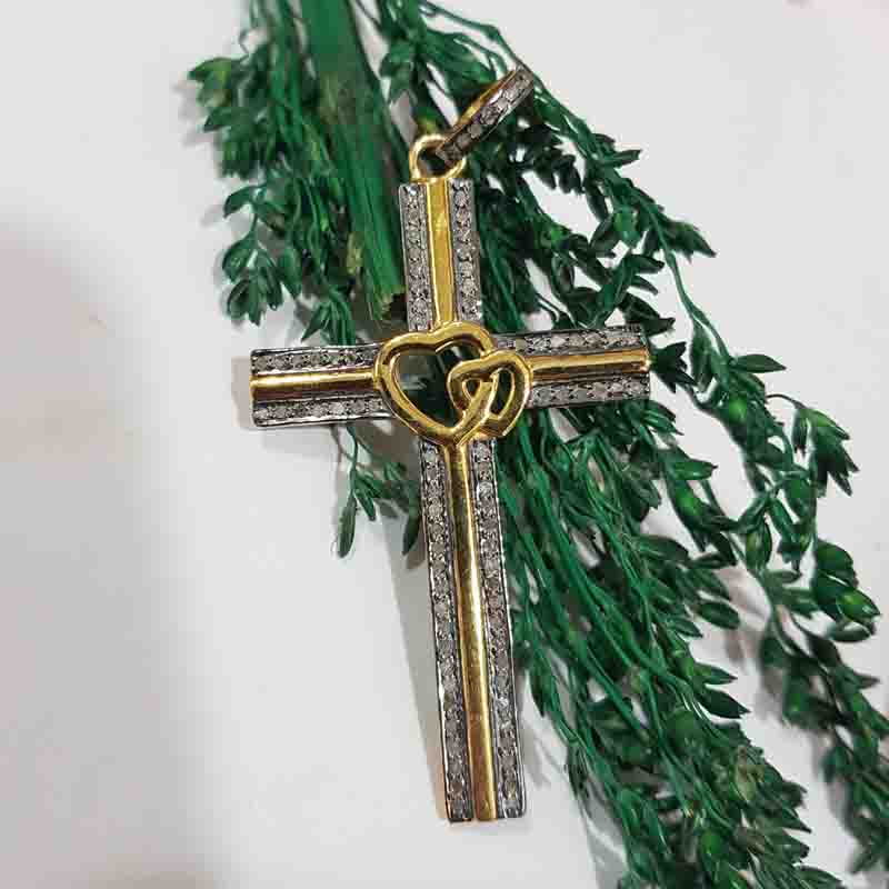 Beautifully Designed Cross Pendent With Little Joined Heart In Center