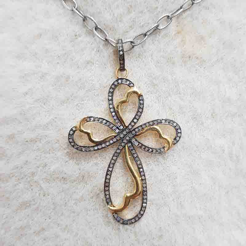 Unique Cross Style Pave Diamond Handmade Designer Pendent