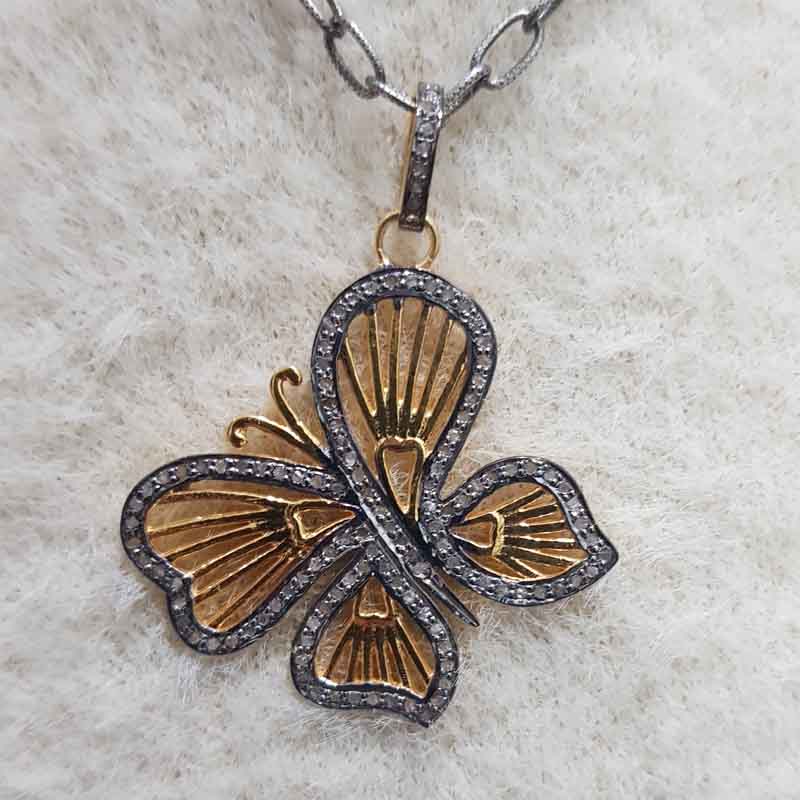 Yellow And Black Rhodium Plated Glorious Butterfly Pendent