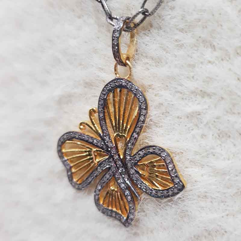 Yellow And Black Rhodium Plated Glorious Butterfly Pendent