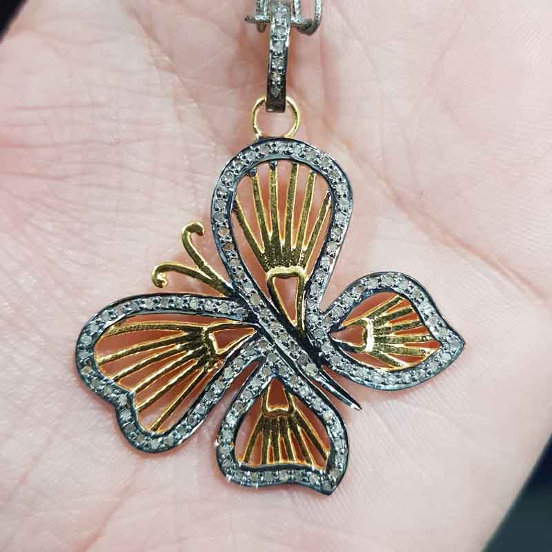 Yellow And Black Rhodium Plated Glorious Butterfly Pendent