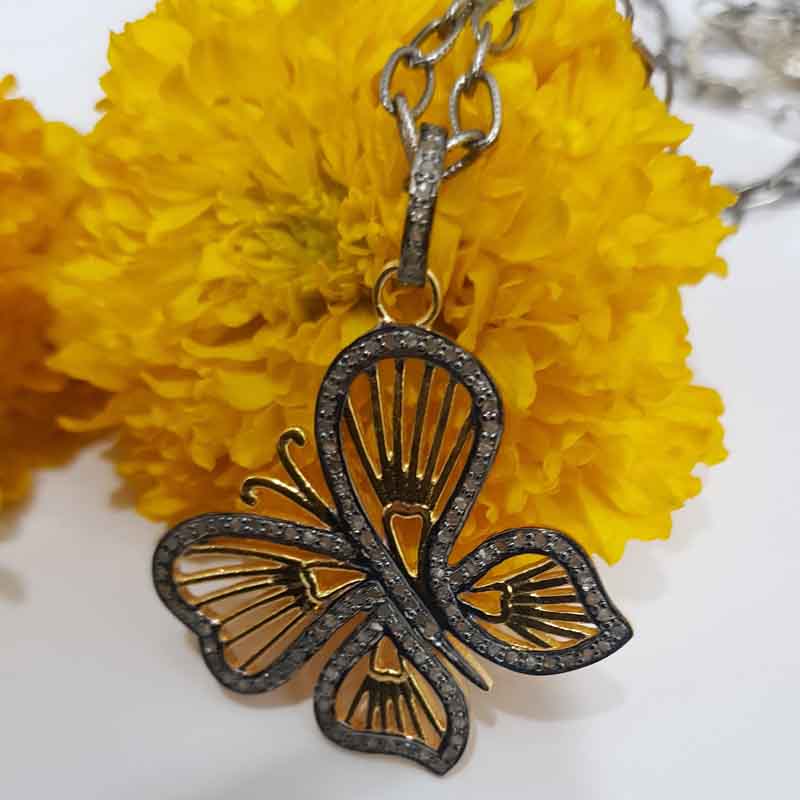 Yellow And Black Rhodium Plated Glorious Butterfly Pendent