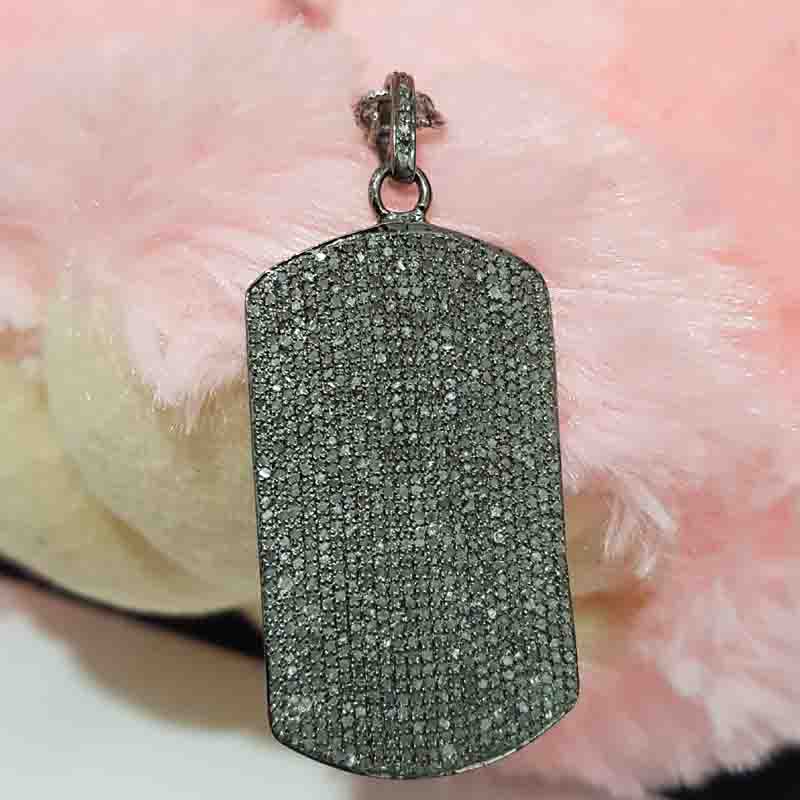 Gorgeous Fully Pave Diamond Setting 925 Sterling Silver Tag Pendent