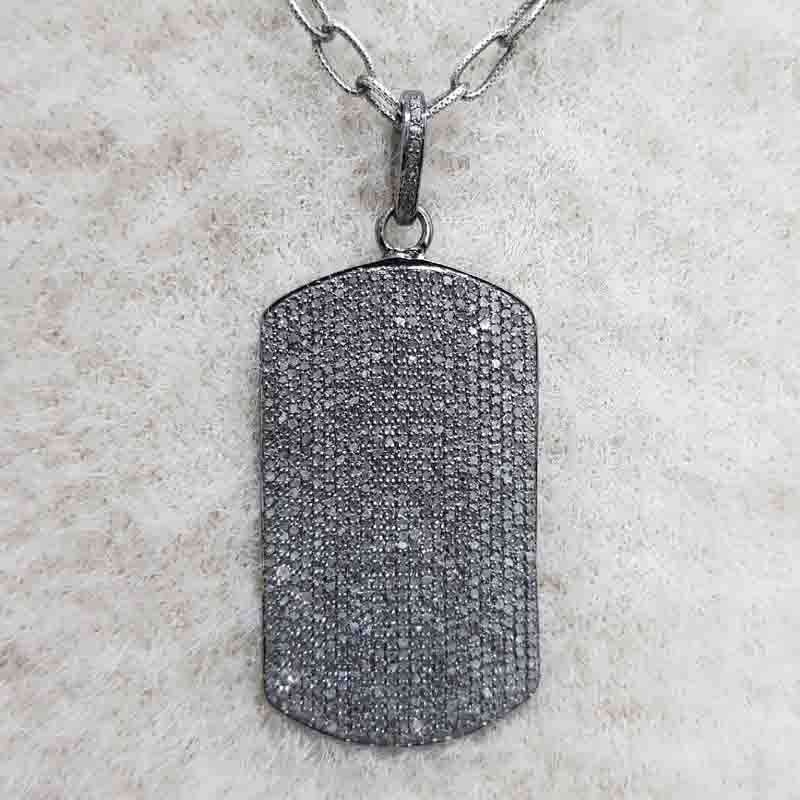 Gorgeous Fully Pave Diamond Setting 925 Sterling Silver Tag Pendent