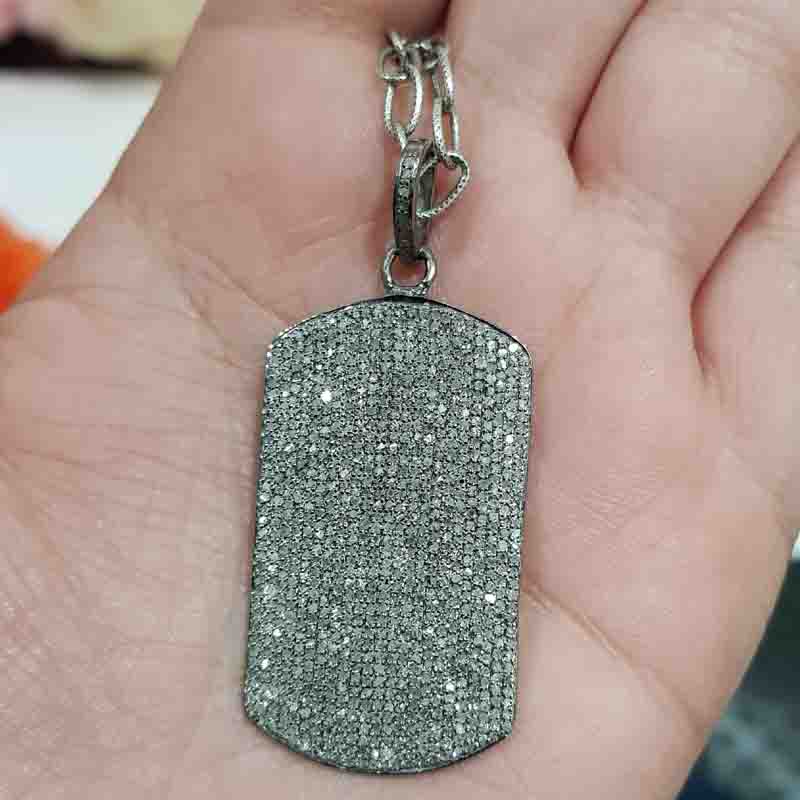 Gorgeous Fully Pave Diamond Setting 925 Sterling Silver Tag Pendent