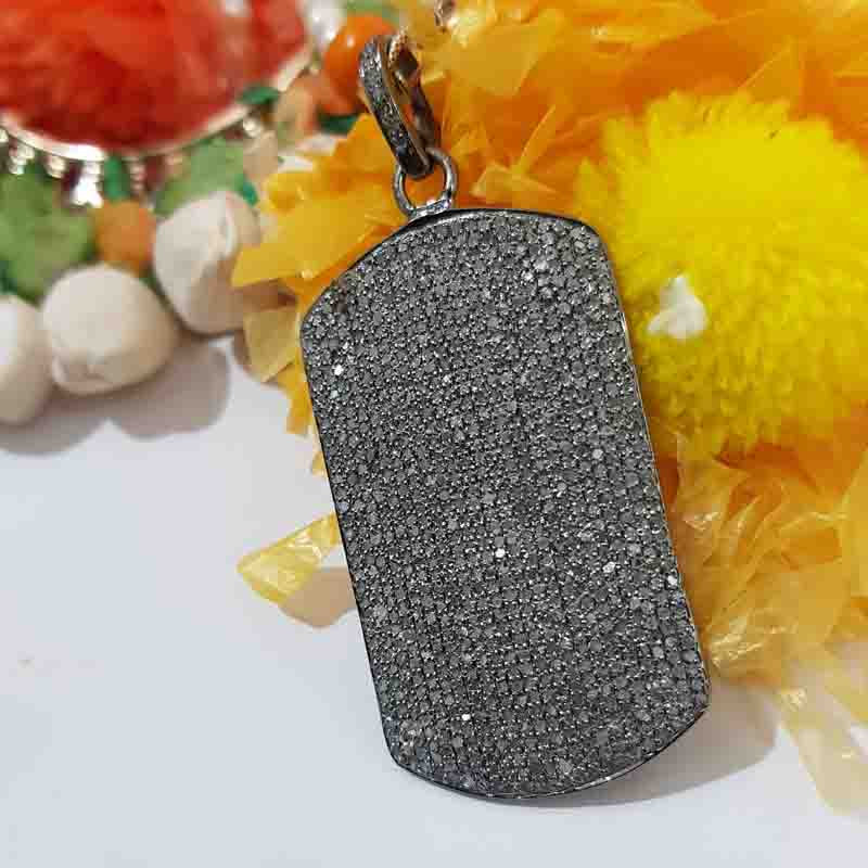 Gorgeous Fully Pave Diamond Setting 925 Sterling Silver Tag Pendent