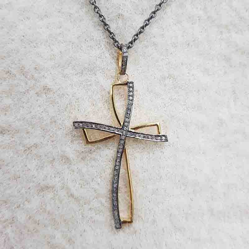 Precious Cross Designer 925 Sterling Silver Pave Diamond Pendent