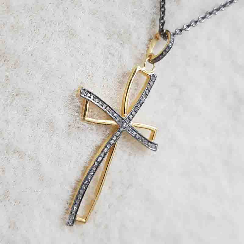 Precious Cross Designer 925 Sterling Silver Pave Diamond Pendent