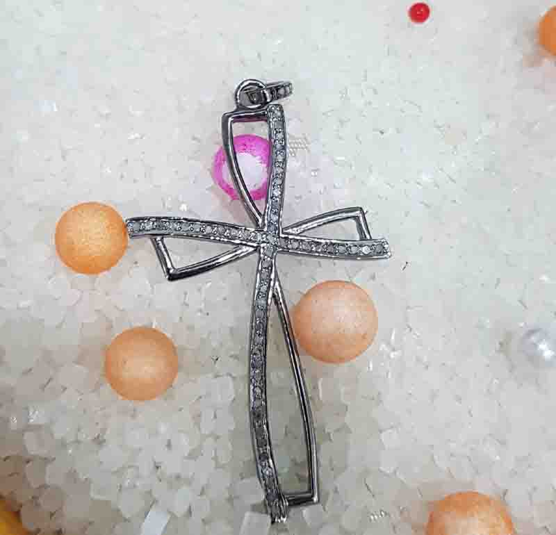 Precious Cross Designer 925 Sterling Silver Pave Diamond Pendent