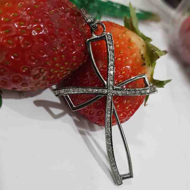 Precious Cross Designer 925 Sterling Silver Pave Diamond Pendent