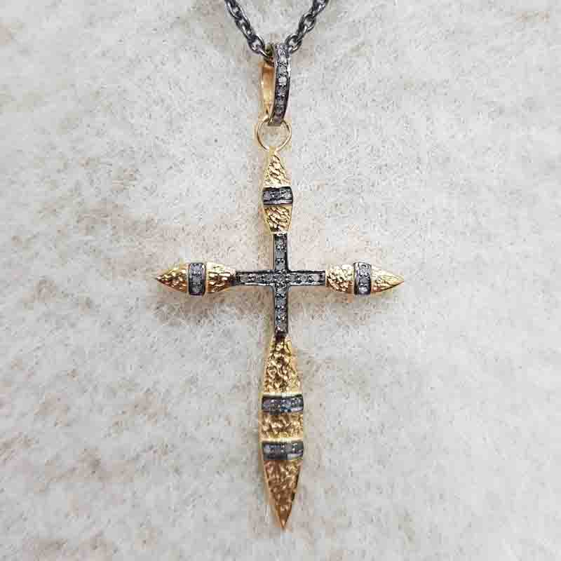 Yellow And Black Beautiful pave Diamond Shiny Cross pendent