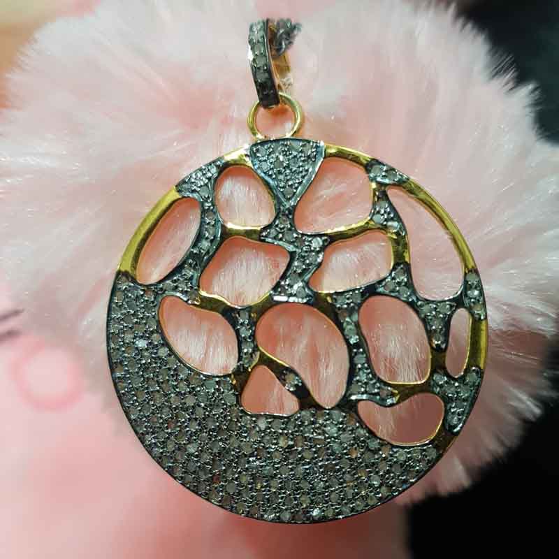 Round Designed Handmade Style Pendent With pave layers