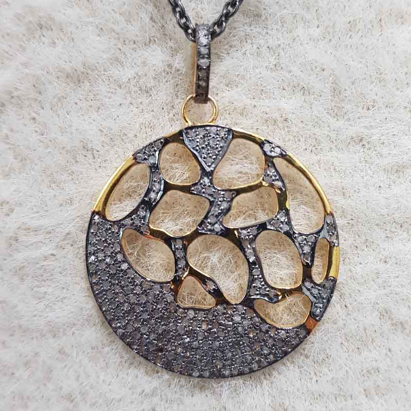 Round Designed Handmade Style Pendent With pave layers