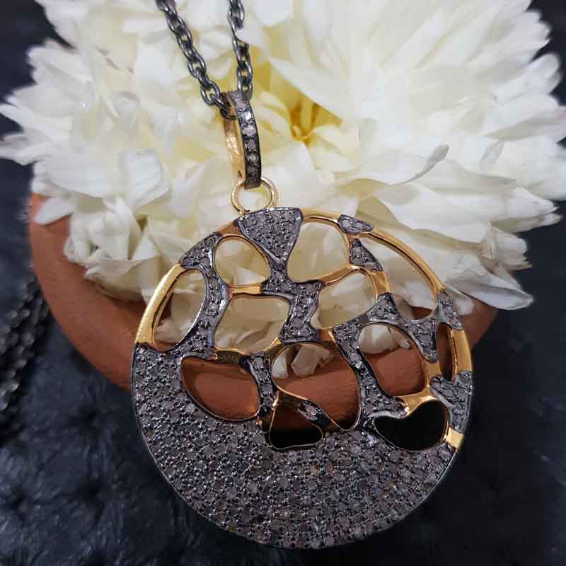 Round Designed Handmade Style Pendent With pave layers