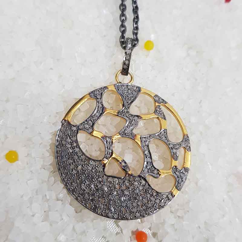 Round Designed Handmade Style Pendent With pave layers