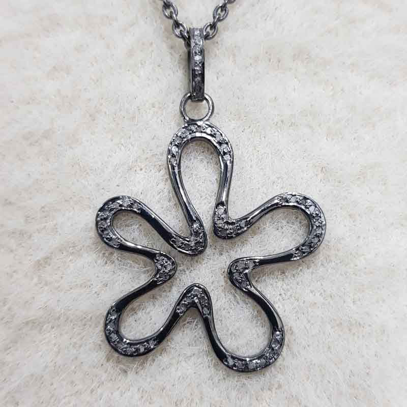 Flower Style Pave Diamond 925 Sterling Silver Pendent