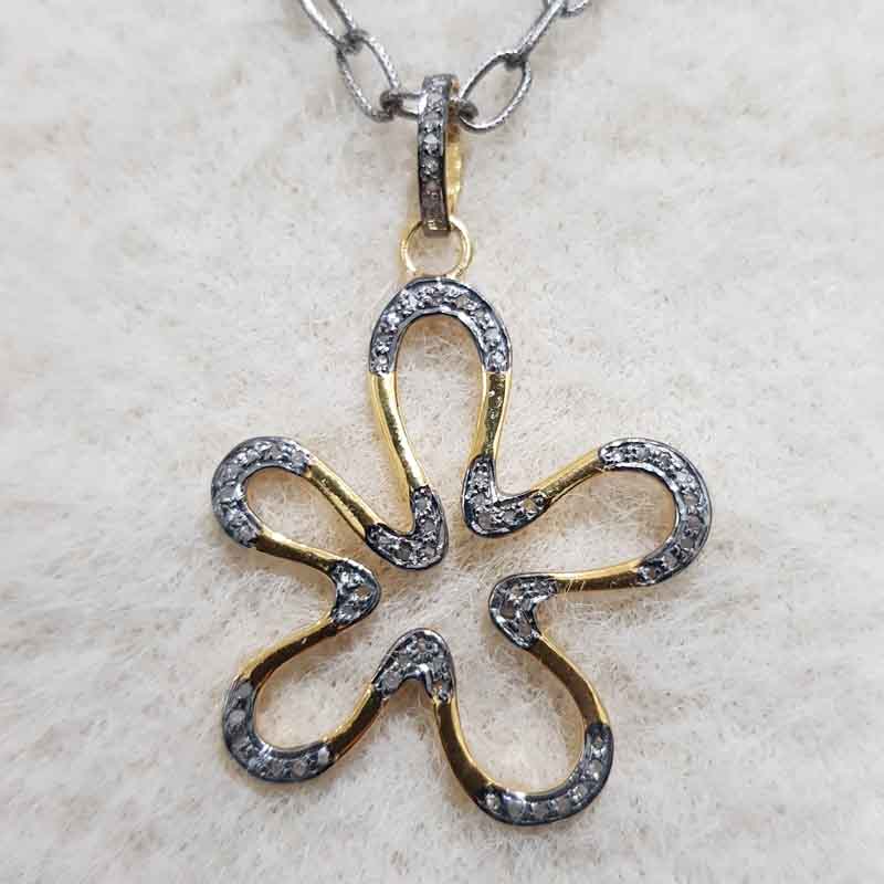 Flower Style Pave Diamond 925 Sterling Silver Pendent