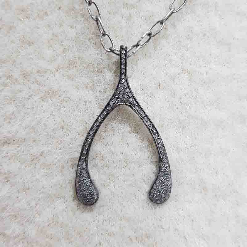 Beautiful Wishbone Pendent With Fully Pave Diamond Layers