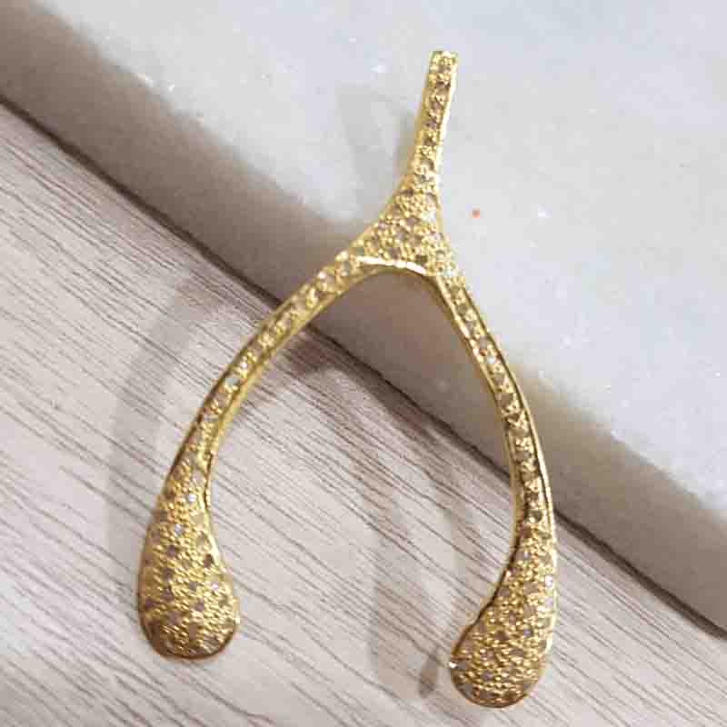 Beautiful Wishbone Pendent With Fully Pave Diamond Layers