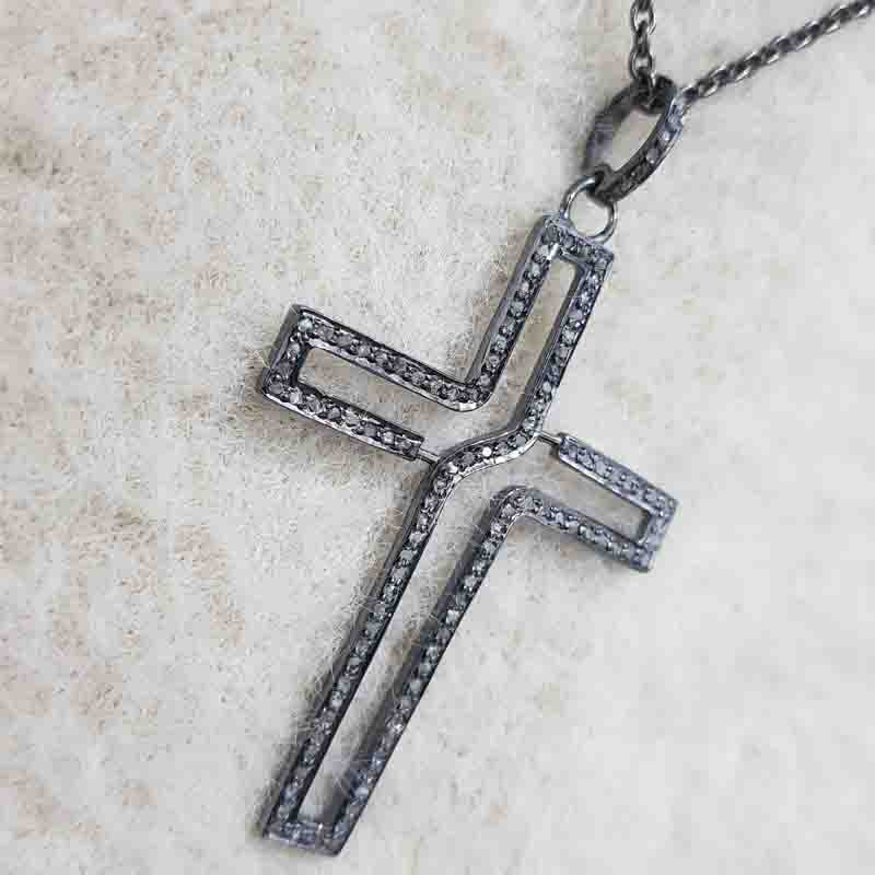 Beautiful Cross Style Pave Diamond Pendent