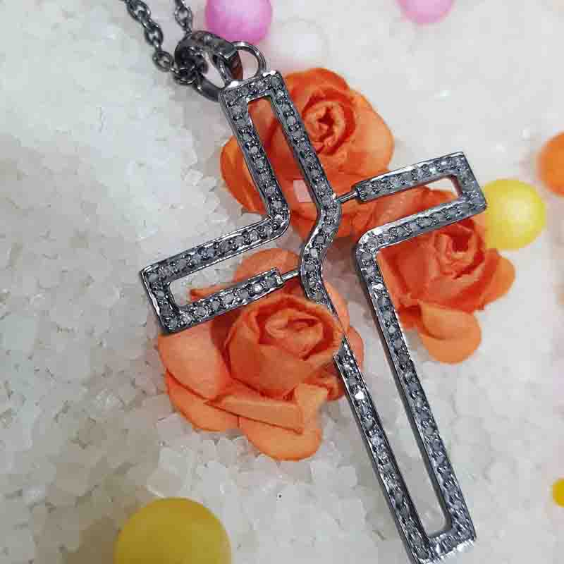 Beautiful Cross Style Pave Diamond Pendent