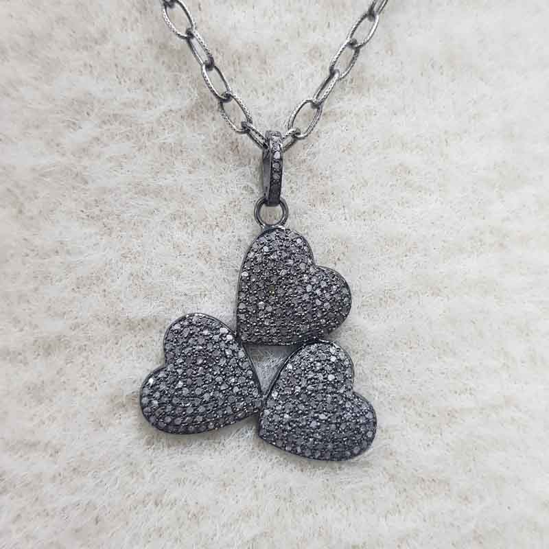 Pave Diamond Joined Heart 925 Sterling Silver Pendent